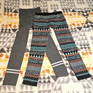 Both pair Faded Glory and Unknown Brand Leggings with Sparkle Stripes Size Large